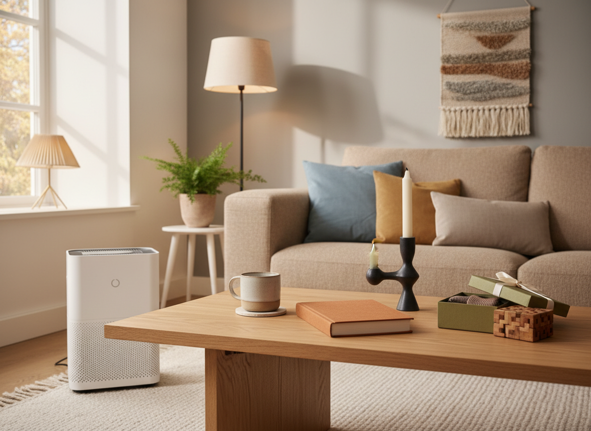 Curated products in a warm modern interior