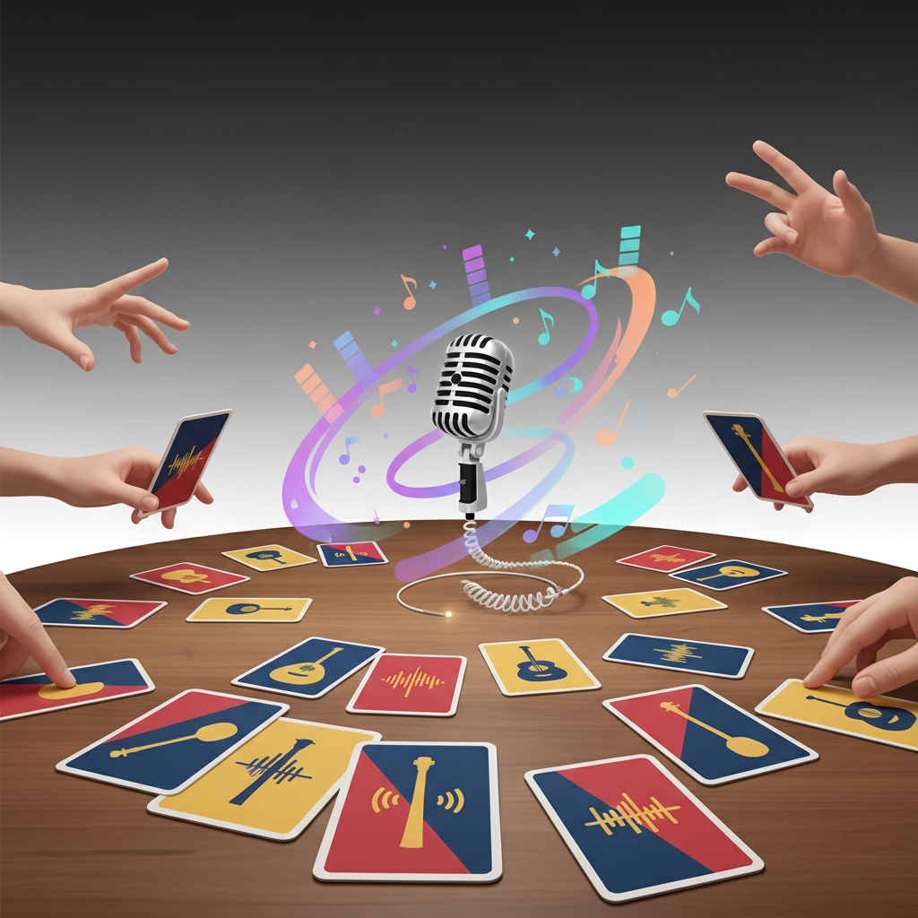 Illustratieve afbeelding van een muziekpartyspel met microfoon